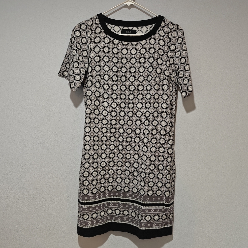 Next Linen Dress Geometric Size 6 Small Pockets